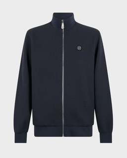Granatowa żakardowa bluza w monogram - Image #0