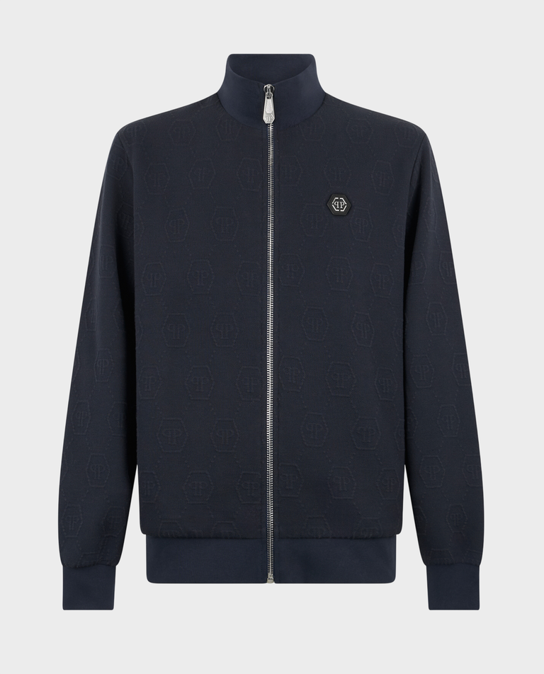 Granatowa żakardowa bluza w monogram