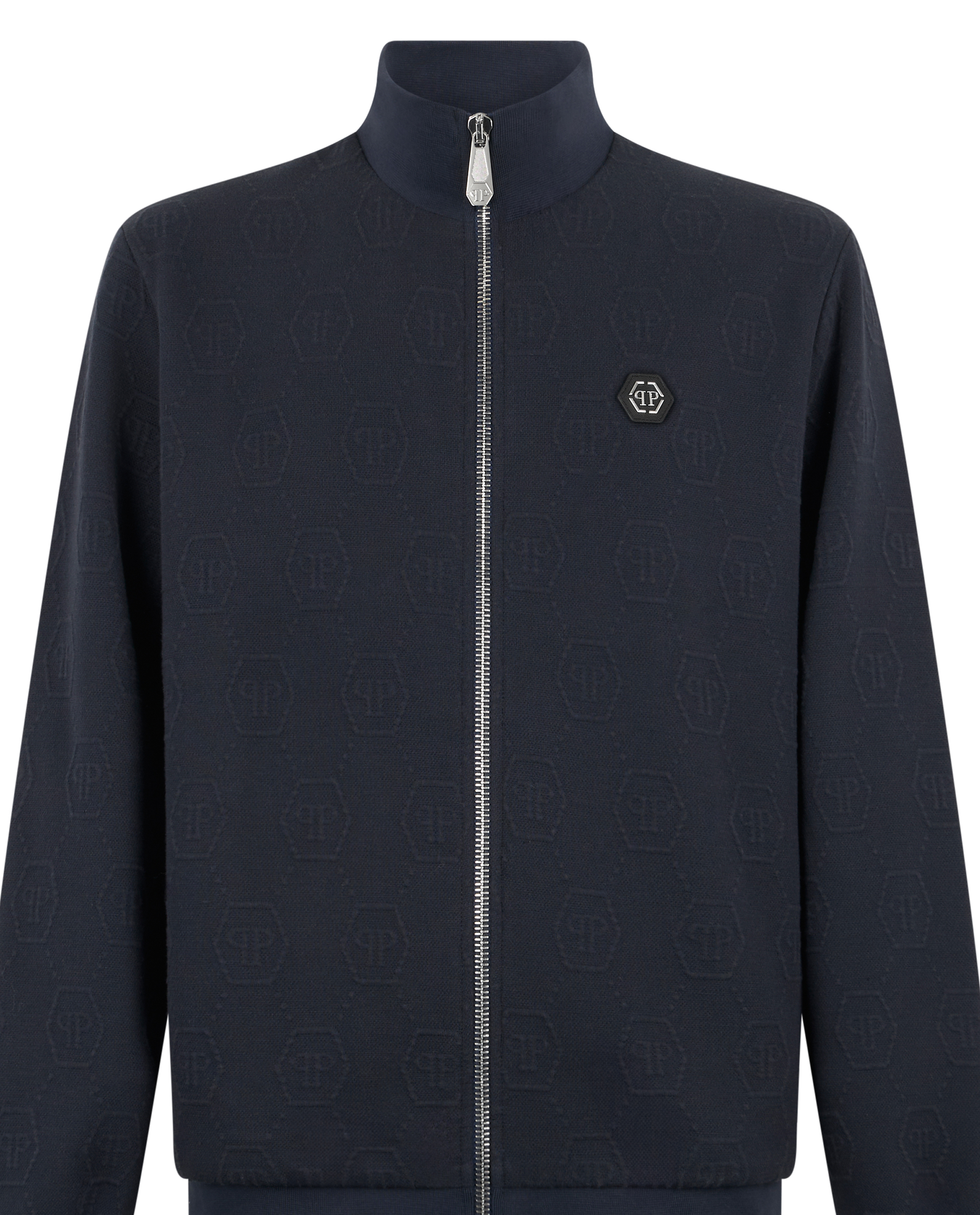 Granatowa żakardowa bluza w monogram - Image #1