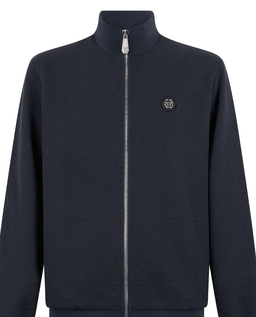 Granatowa żakardowa bluza w monogram - Image #1