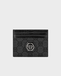 Czarne etui na karty z monogramem - Image #0
