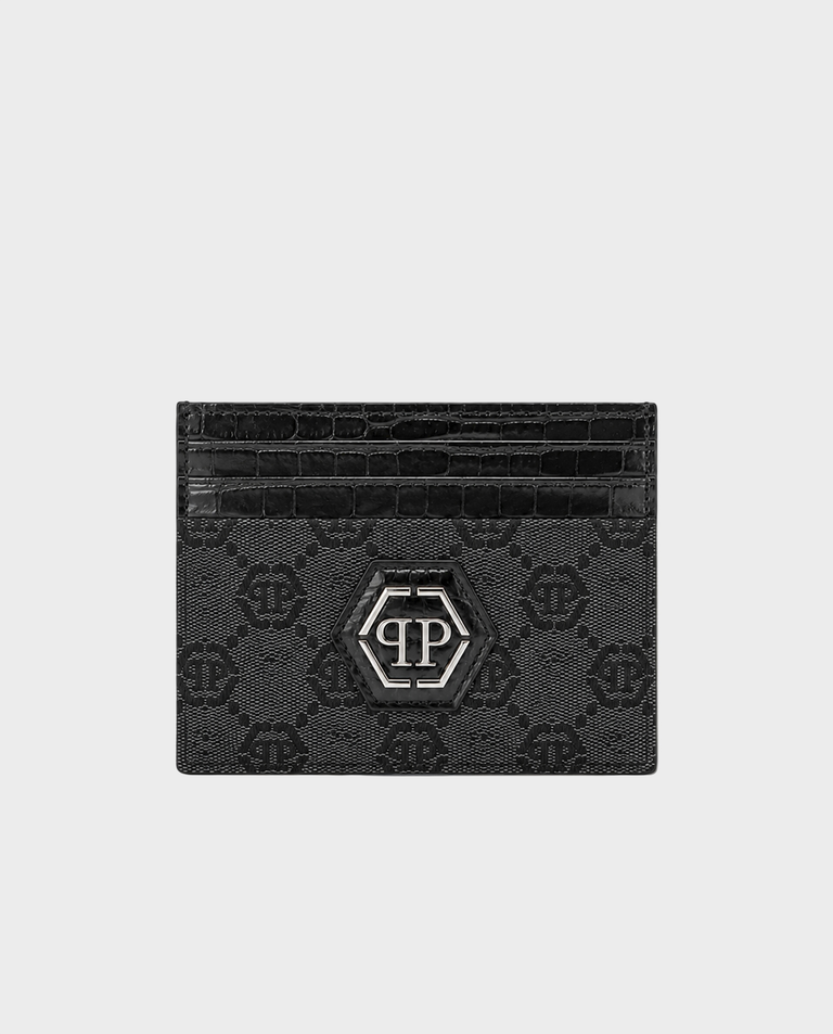 Czarne etui na karty z monogramem