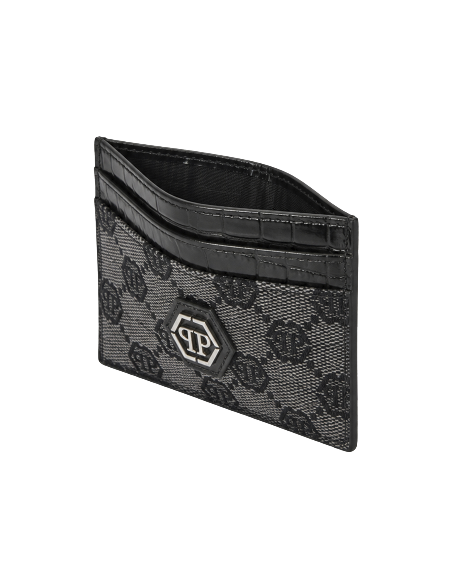 Czarne etui na karty z monogramem - Image #1