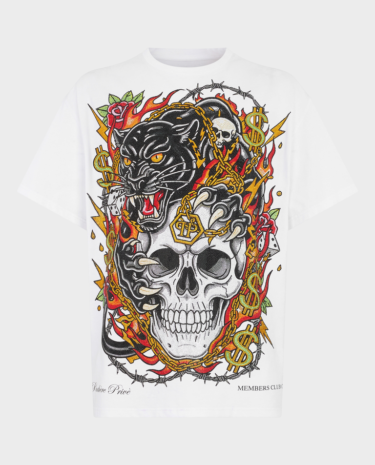 Biały T-shirt Panther Skull