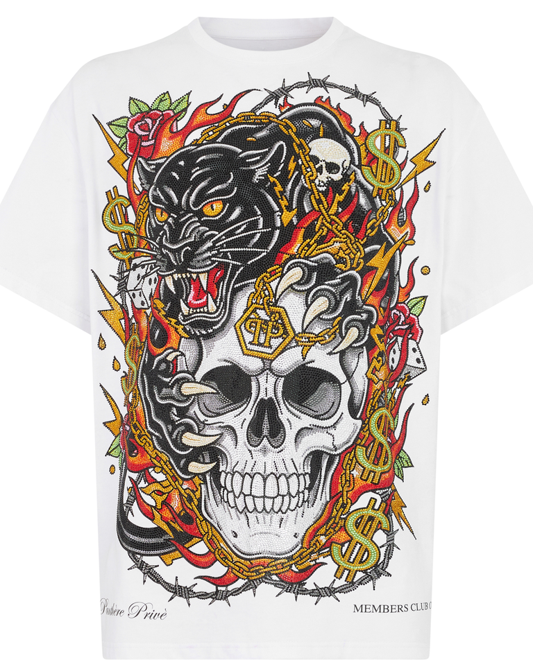 Biały T-shirt Panther Skull