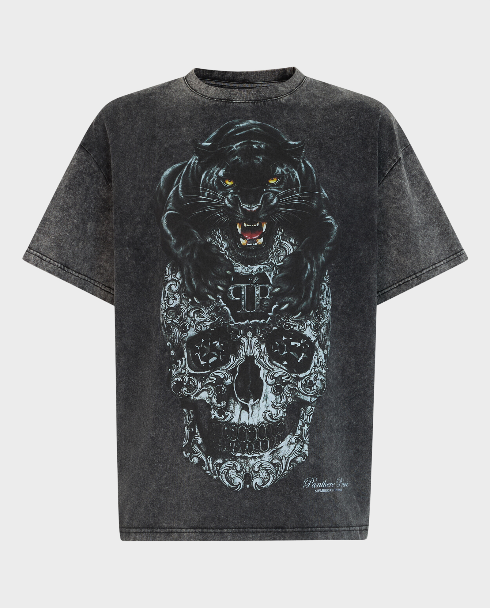 T-shirt z efektem sprania Panther Skull - Image #0