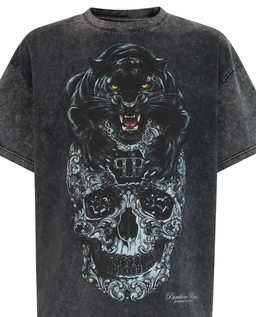 T-shirt z efektem sprania Panther Skull - Image #1