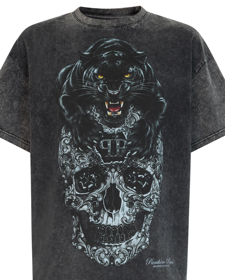 T-shirt z efektem sprania Panther Skull