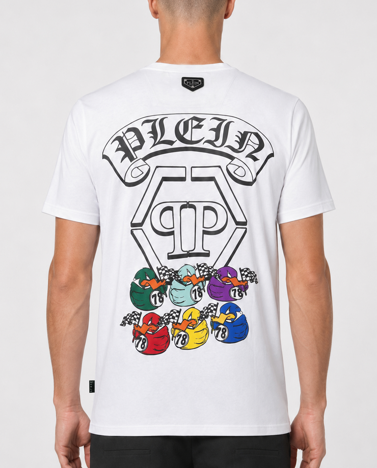 Biały t-shirt z kolorowym printem - Image #2