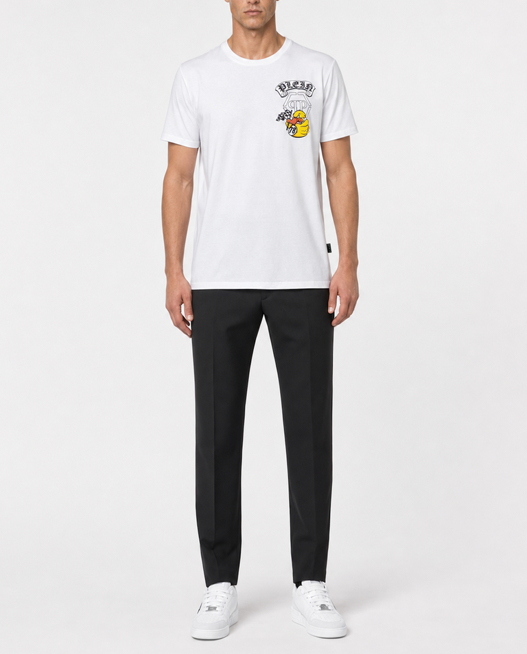 Biały t-shirt z kolorowym printem - Image #3