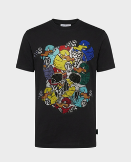 Czarny t-shirt z kolorowym printem - Image #0