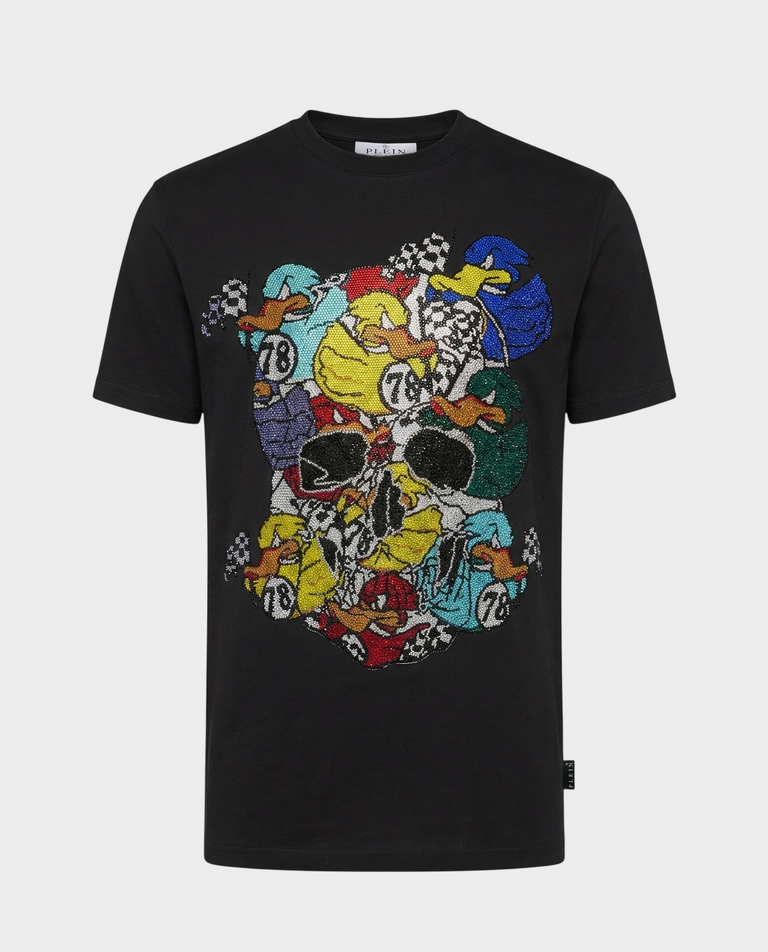 Czarny t-shirt z kolorowym printem