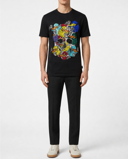 Czarny t-shirt z kolorowym printem - Image #3