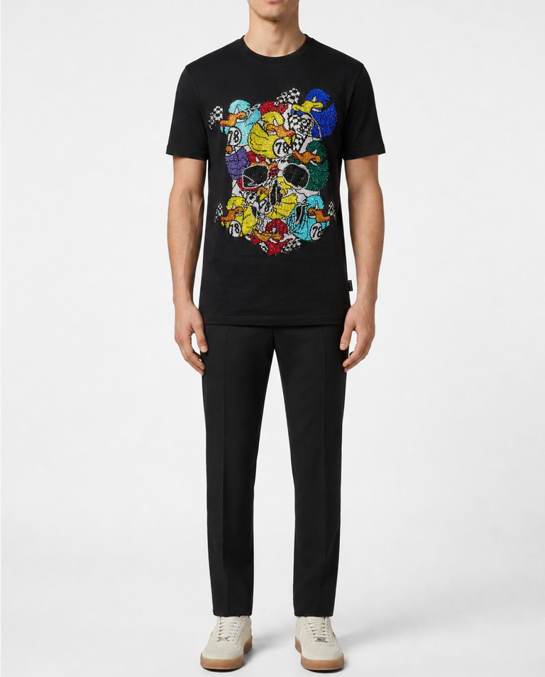 Czarny t-shirt z kolorowym printem - Image #3
