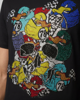 Czarny t-shirt z kolorowym printem - Image #4