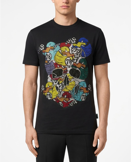 Czarny t-shirt z kolorowym printem - Image #1