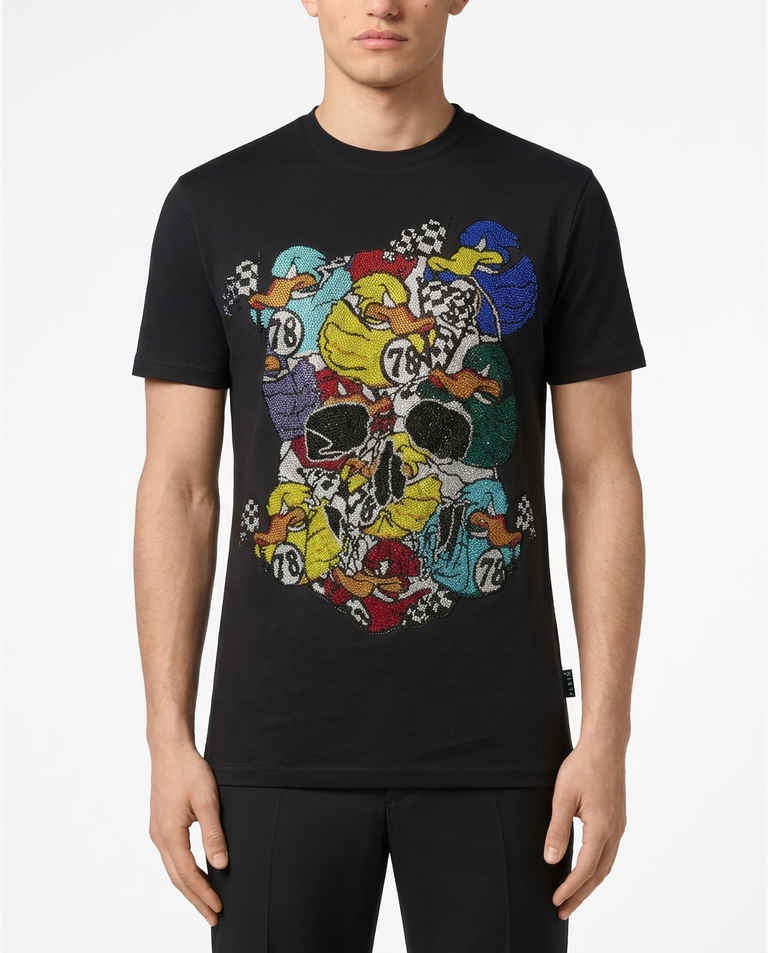 Czarny t-shirt z kolorowym printem