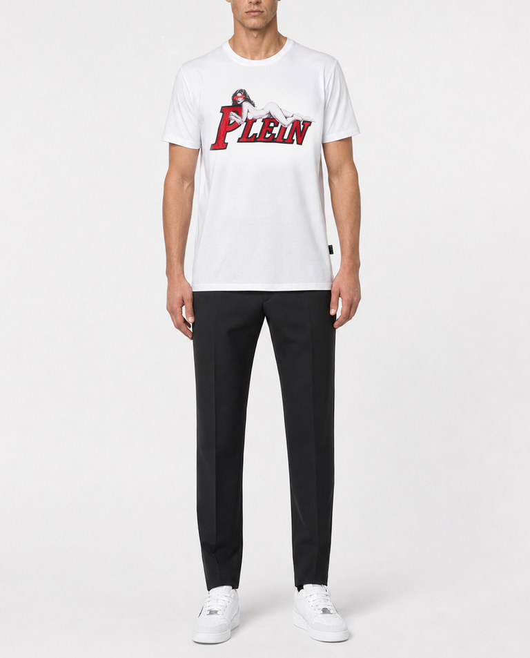 Biały t-shirt z grafiką i logo Pin Up - Image #3