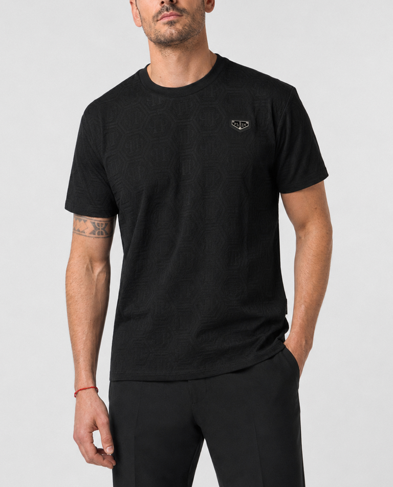 Czarny t-shirt z monogramem