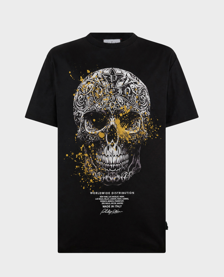 Czarny t-shirt z motywem czaszki