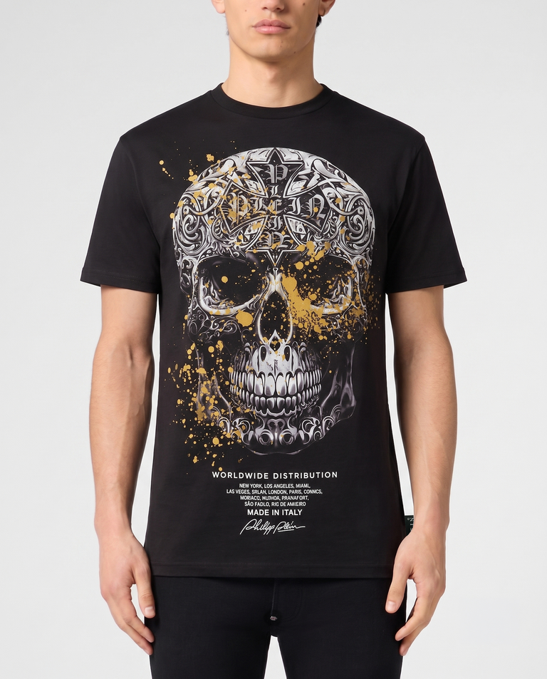 Czarny t-shirt z motywem czaszki