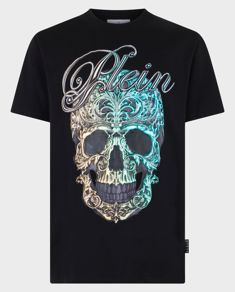 Czarny bawełniany T-shirt Plein Skull Baroque