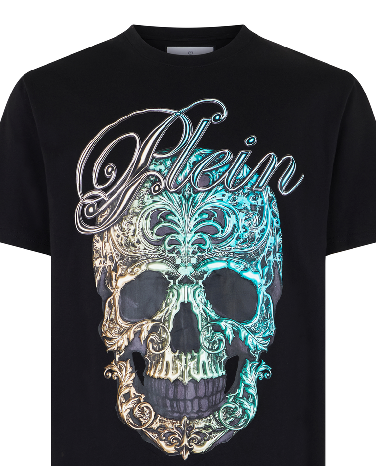 Czarny bawełniany T-shirt Plein Skull Baroque