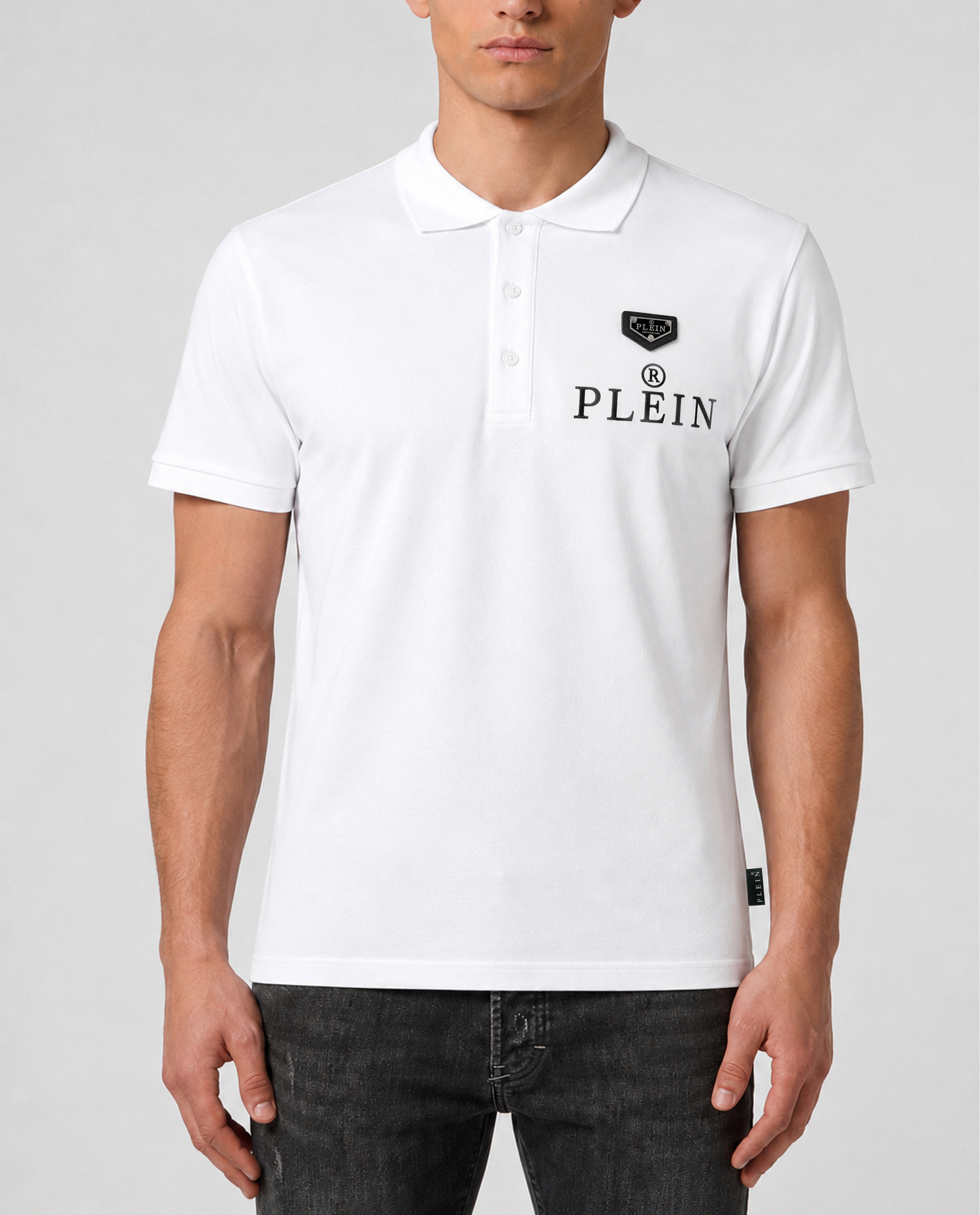 Biała koszulka polo z logo - Image #1
