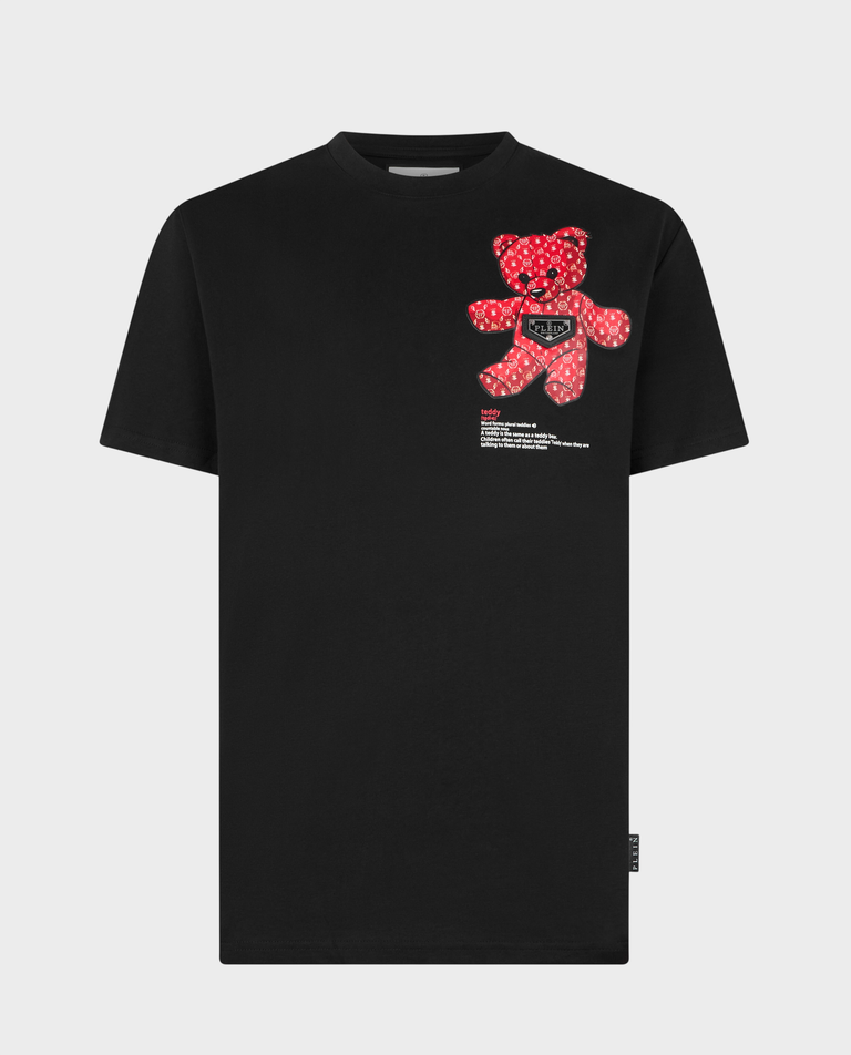 Czarny t-shirt z grafiką misia