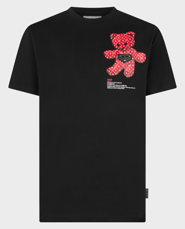 Czarny t-shirt z grafiką misia