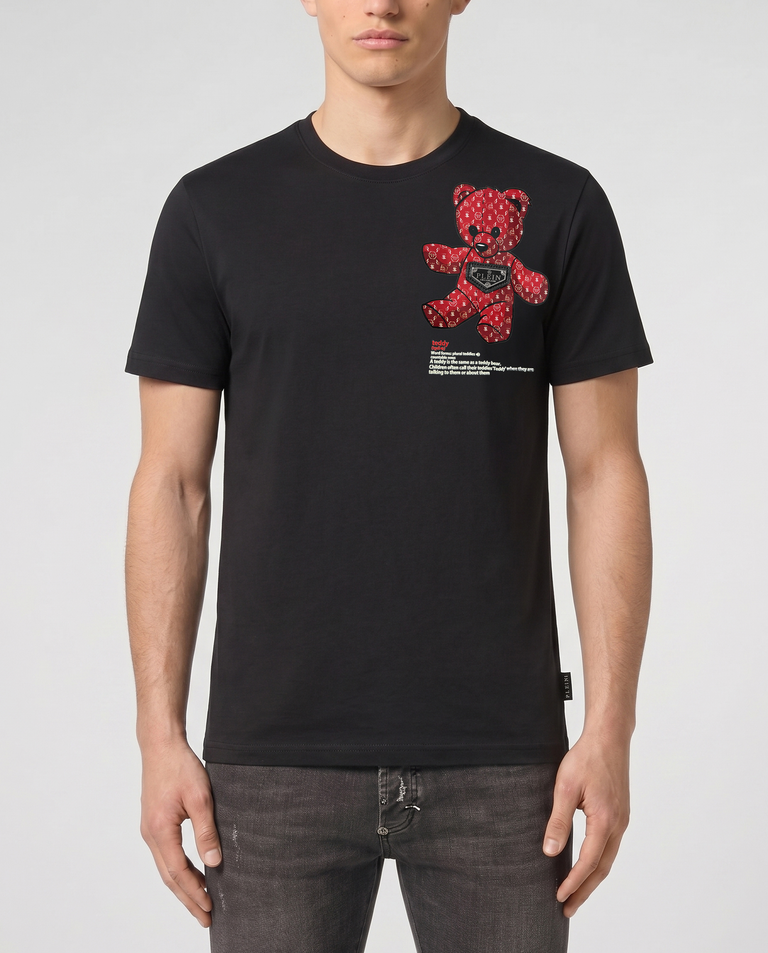 Czarny t-shirt z grafiką misia