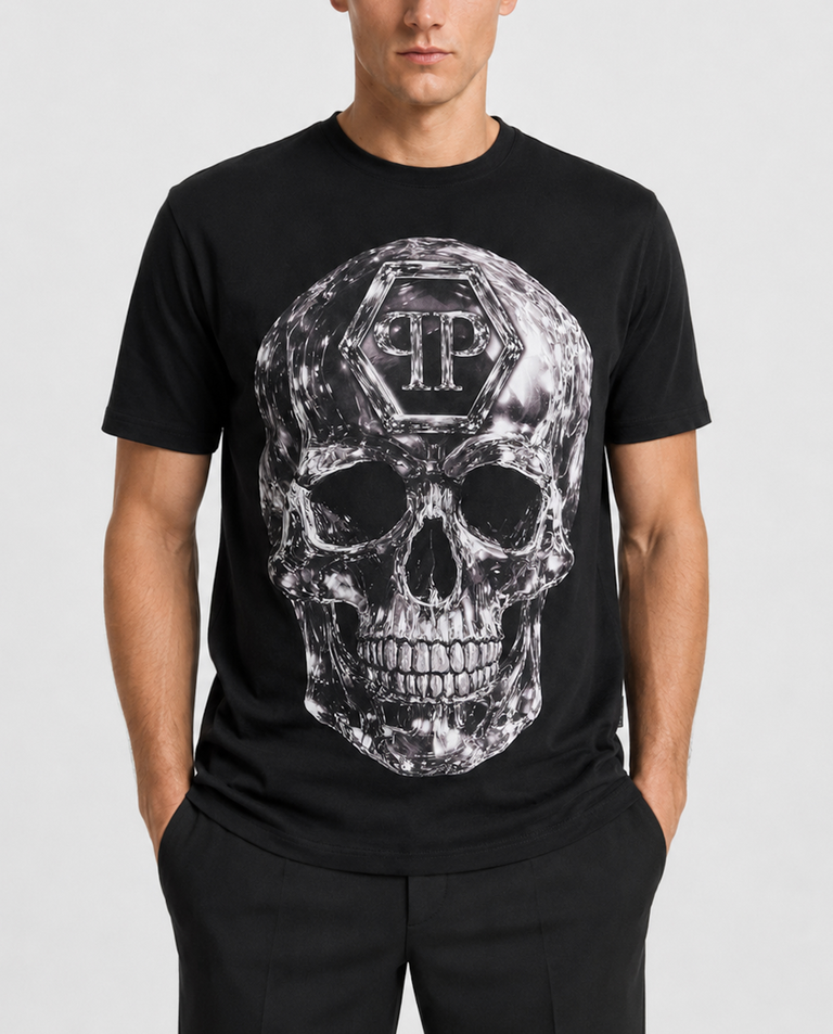 Czarny t-shirt z motywem czaszki