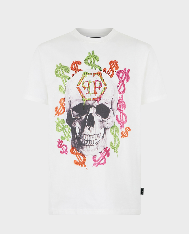 Biały t-shirt z motywem czaszki