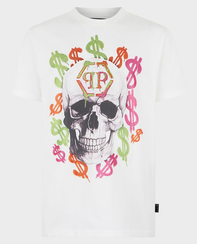 Biały t-shirt z motywem czaszki