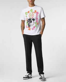 Biały t-shirt z motywem czaszki - Image #3