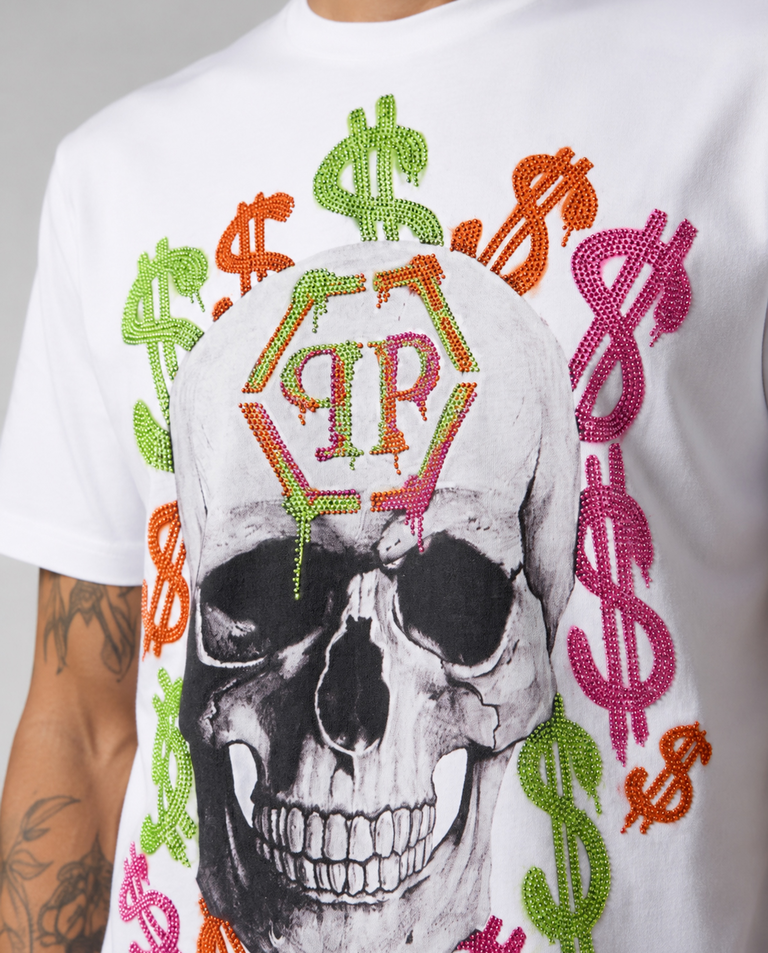 Biały t-shirt z motywem czaszki - Image #4