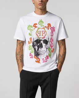 Biały t-shirt z motywem czaszki - Image #1