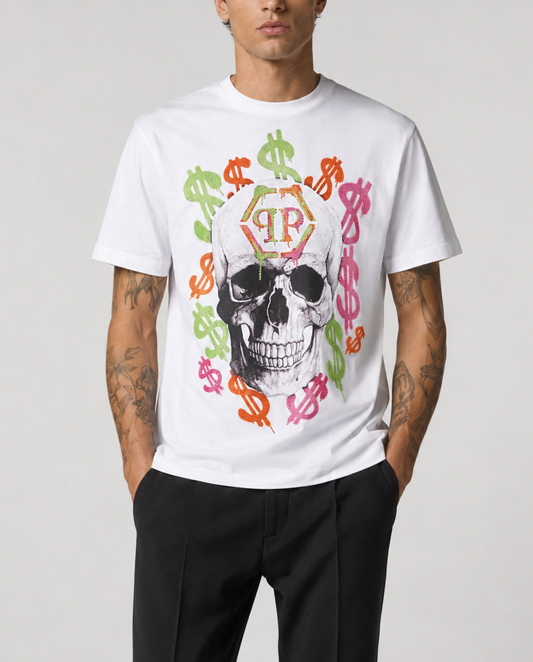 Biały t-shirt z motywem czaszki