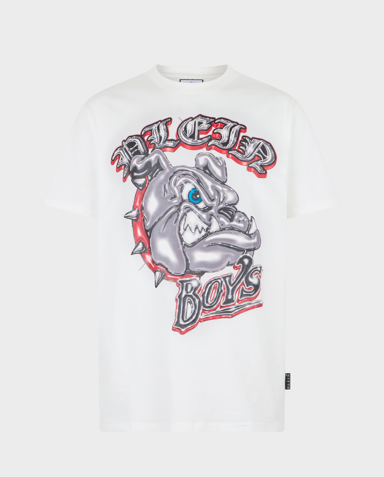 Biały t-shirt z motywem buldoga
