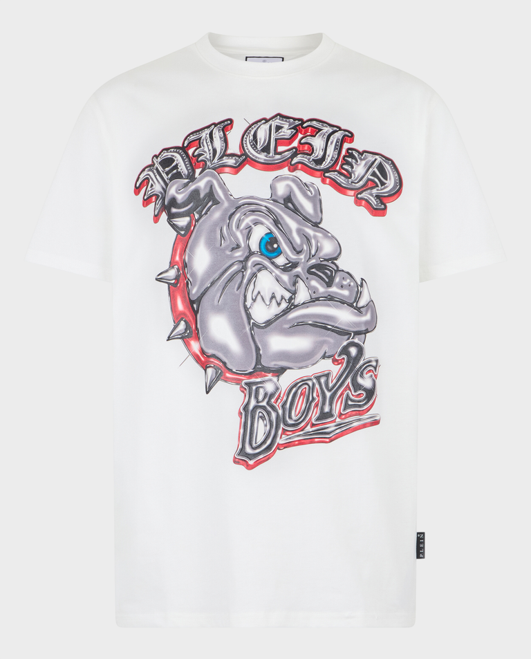 Biały t-shirt z motywem buldoga