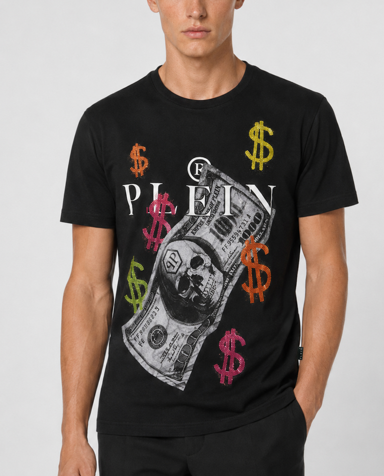 Czarny t-shirt z kolorowymi detalami Dollar