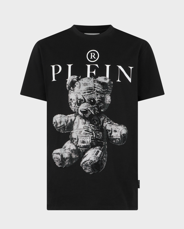 Czarny t-shirt z motywem misia