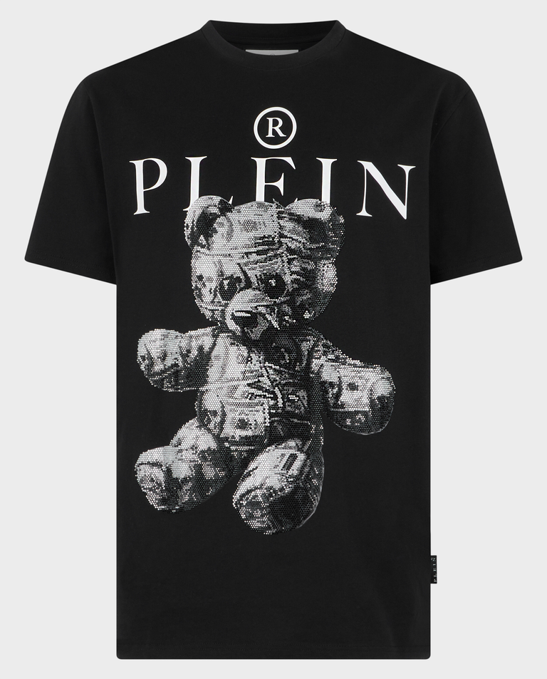 Czarny t-shirt z motywem misia