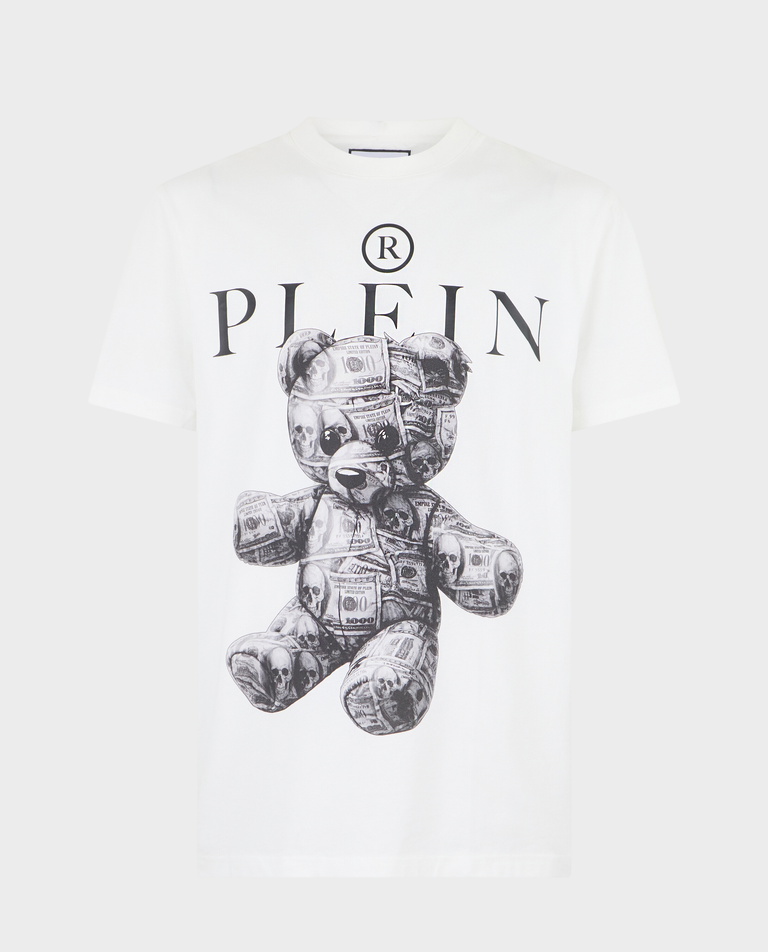 Biały t-shirt z motywem misia