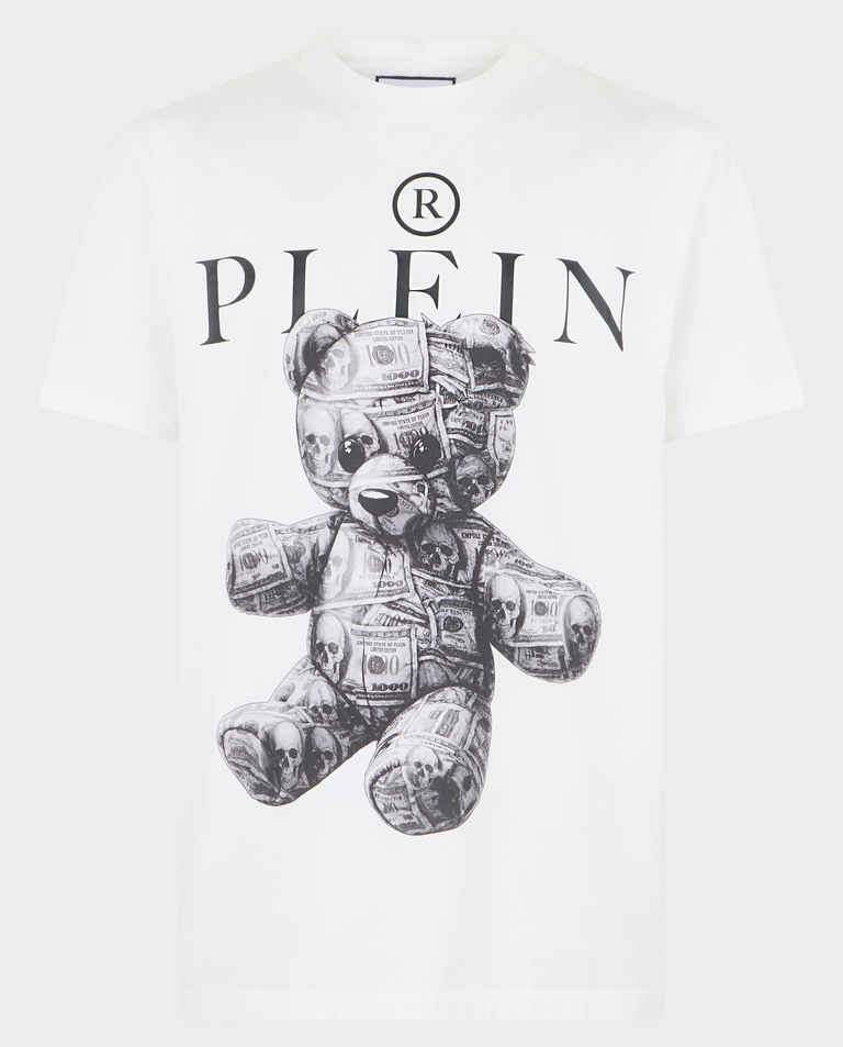 Biały t-shirt z motywem misia