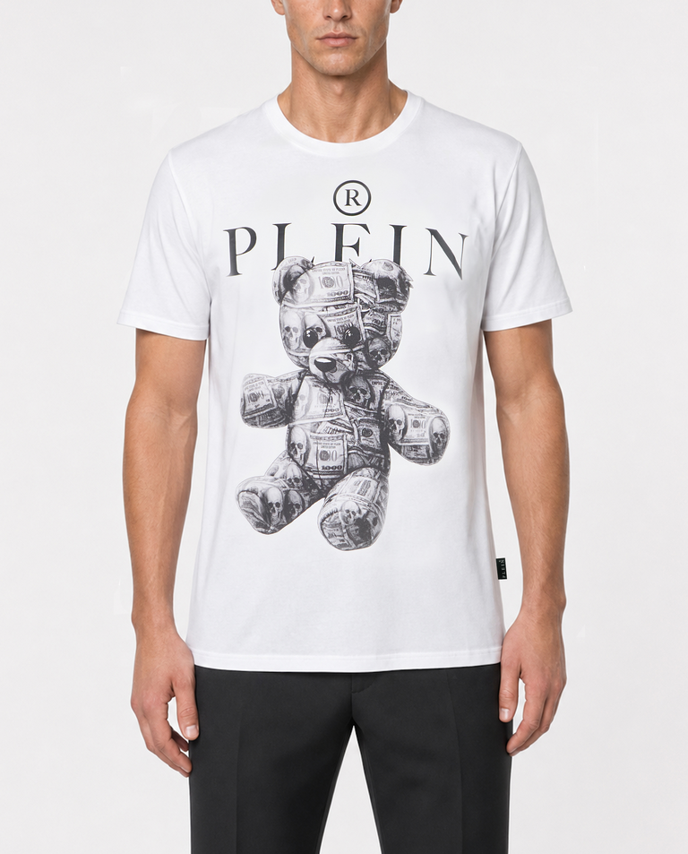 Biały t-shirt z motywem misia