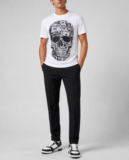 Biały t-shirt z motywem czaszki - Image #3