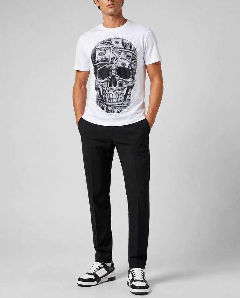 Biały t-shirt z motywem czaszki - Image #3