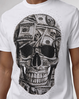 Biały t-shirt z motywem czaszki - Image #4
