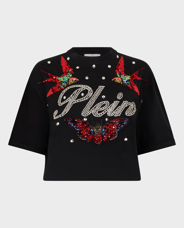 Czarny t-shirt z kryształami